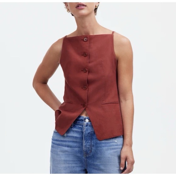 Madewell Tops - Madewell Rust Red Button-Front Square Neck Tank Vest Tank Top 6 chic